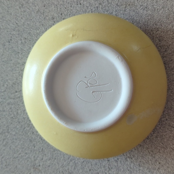 Georgetown Pottery Ikebana Flower Frog Signed Abstract Sleek Yellow round - Picture 2 of 2